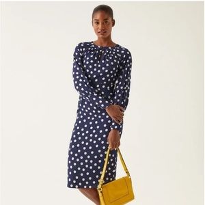 Boden French Navy Polka Dot Portia Keyhole Long-Sleeve Dress Size 4P Petite